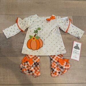 RARE EDITIONS FALL PUMPKIN RUFFLE PANT OUTFIT NEW 12 MONTHS
